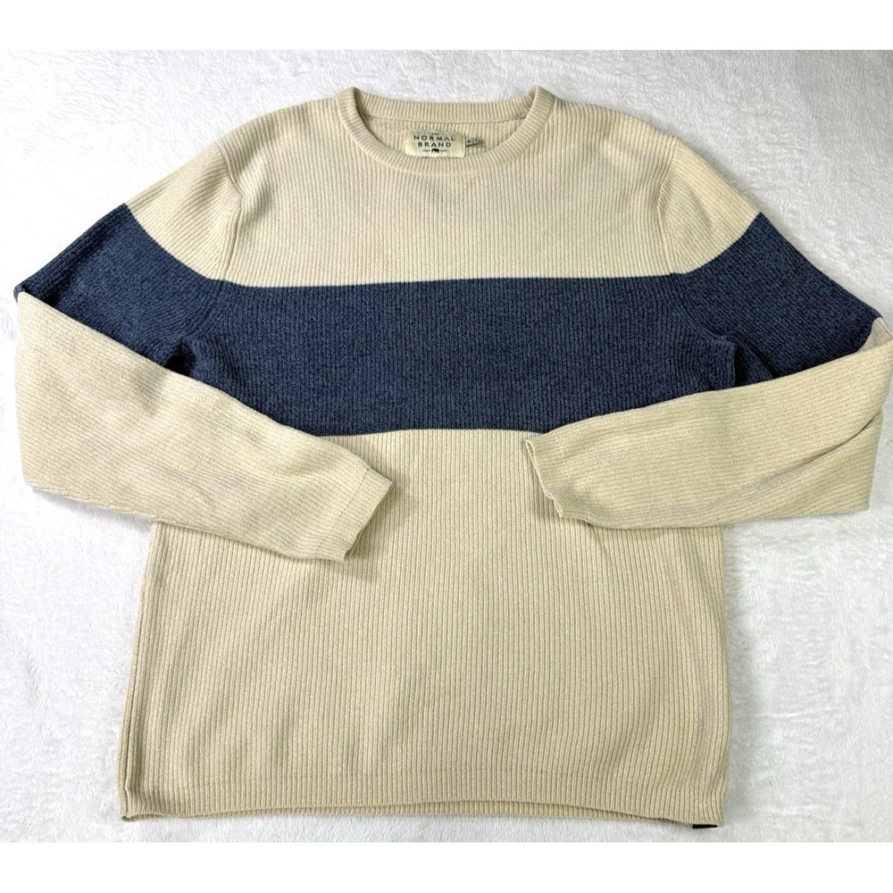 The Normal Brand Sweater Men's Medium Chenille Colorblock Stripe Crewneck